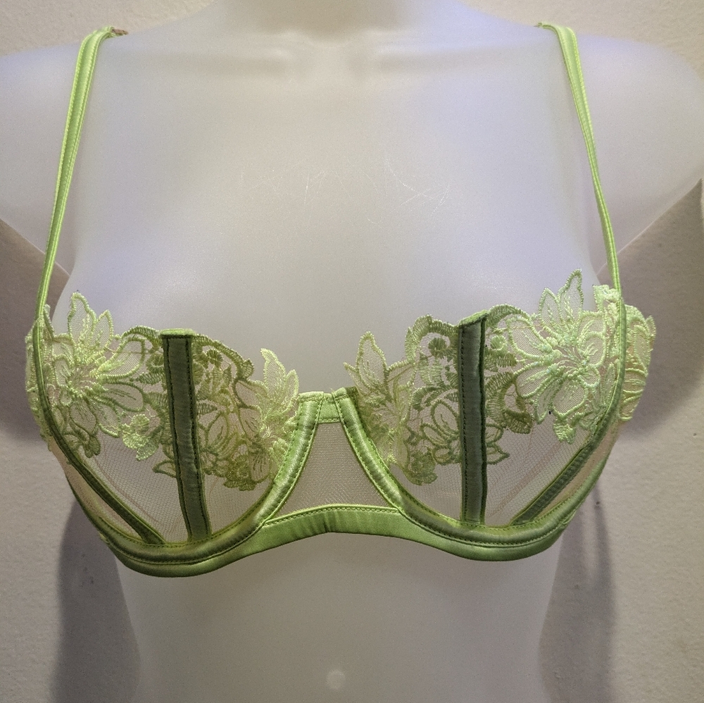 Honey Birdette Lime Green Floral Embroidered Underwire Bra